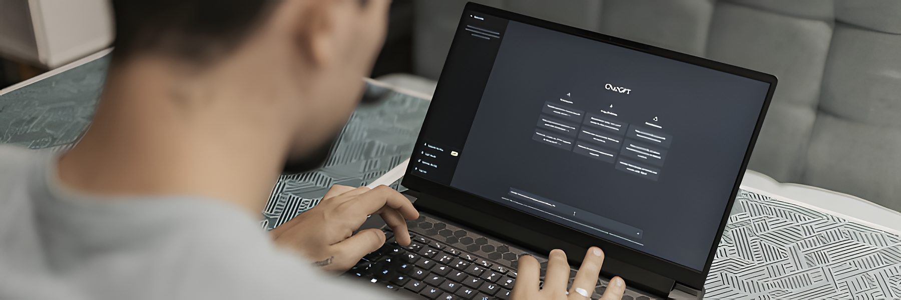 Person using ChatGPT on a laptop to compare AI UGC with human creators